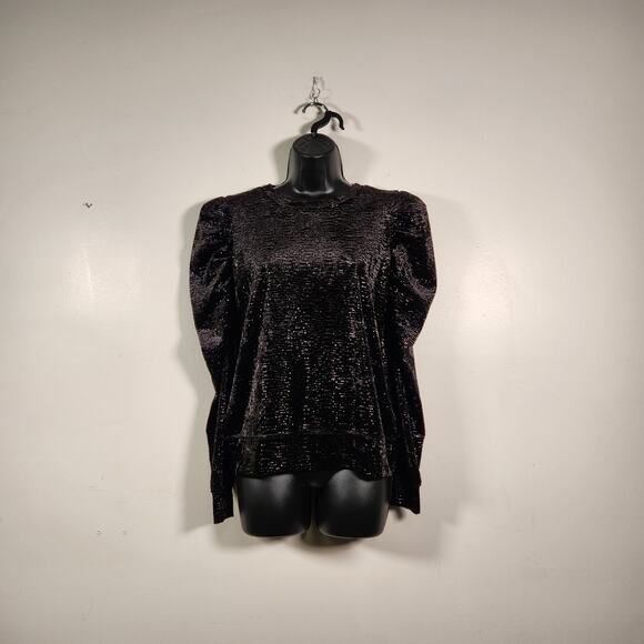 EXPRESS Velvet Shimmer Puff Sleeve Top Black Evening Special Occasion Winter NEW - Picture 1 of 10